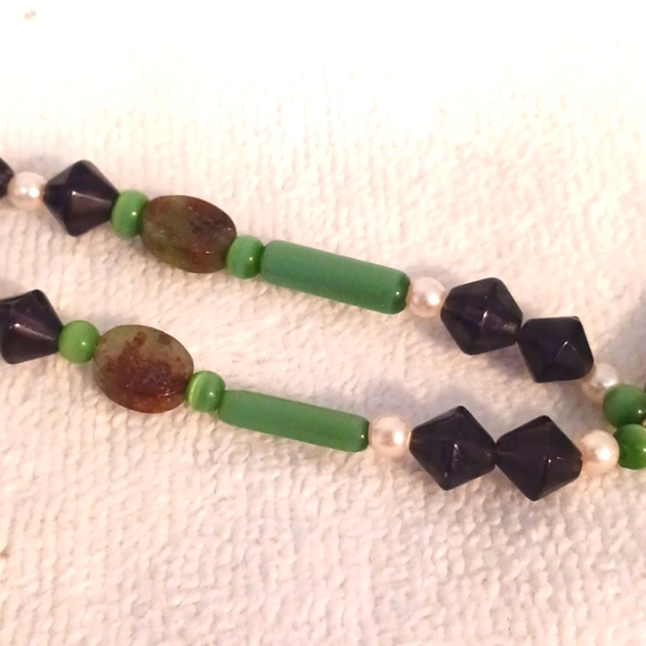 Vintage GEMSTONES 10"Necklace Jade Garnet Pearls Agate Gemstones Southwest Boho - Picture 4 of 9